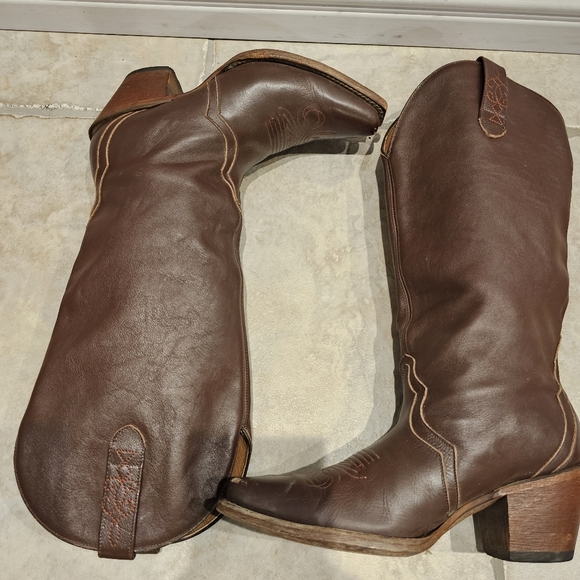 Western Brown Cowboy Tall Boots J.B Dillon Pointed Toe - Picture 2 of 13